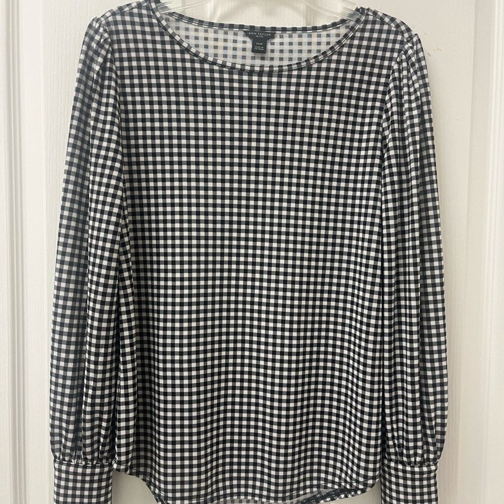 Ann Taylor Black and White Checkered Blouse XXSP